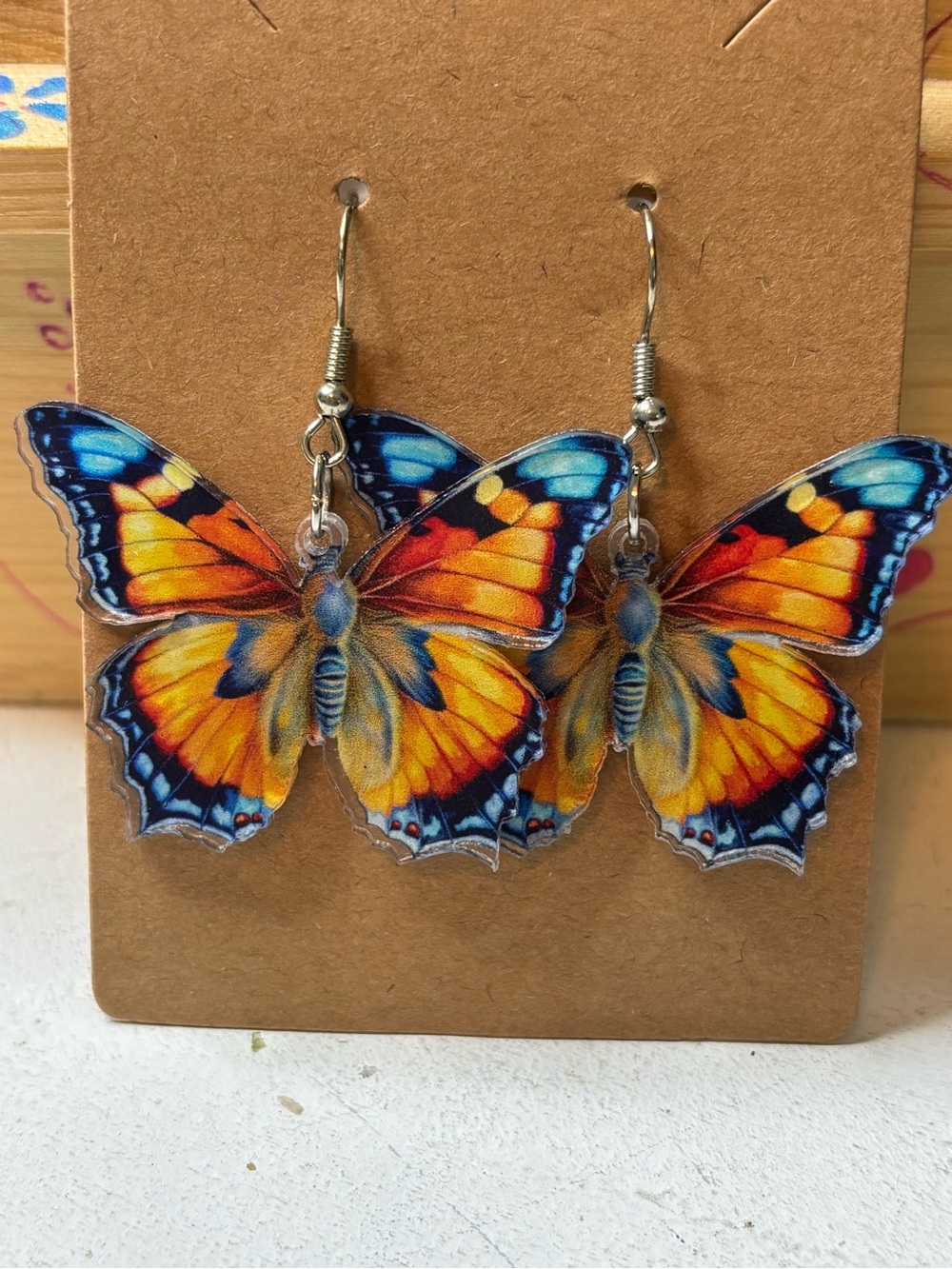 Butterfly Drop Earrings in Orange and Blue - Women Jewelry